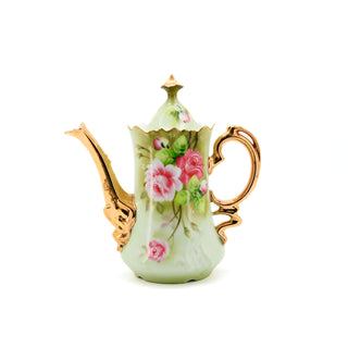 Lefton China Green Hand Painted Porcelain Tea Pot