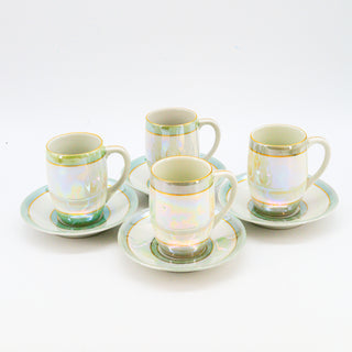 Lusterware Germany Green & Opal Demitasse & Saucer Set (8pc)