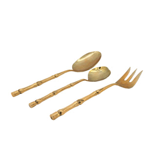 MCM Hollywood Regency Bronze Bamboo Serving Utensils (Set of 3)