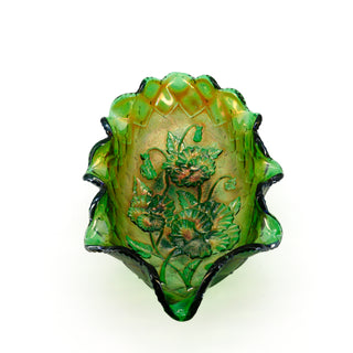 Imperial Green Carnival Glass Ruffled Pansy