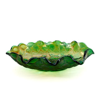 Imperial Green Carnival Glass Ruffled Pansy