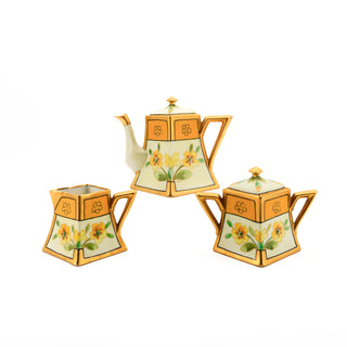 D & Co France Porcelain Whites Art Co Hand Painted Three Piece Tea Set