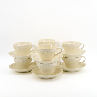 Wedgewood Embossed Queensware Tea Cups and Saucers