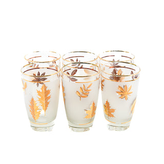 Mid Century Libby Frosted Gold Leaf Glasses (Six Pieces)