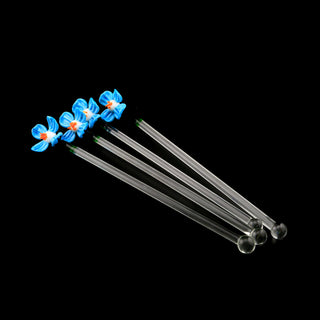 Hand Blown Blue Glass Flower Cocktail Stir Sticks