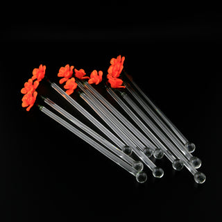 Orange Hand Blown Glass Flower Cocktail Stir Sticks