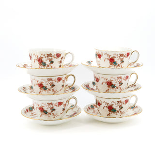 Minton Bone China "Ancestral" Teacup & Saucer Set (Six Pieces)