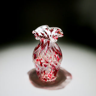 Vintage Cranberry Splatter Ruffled Vase