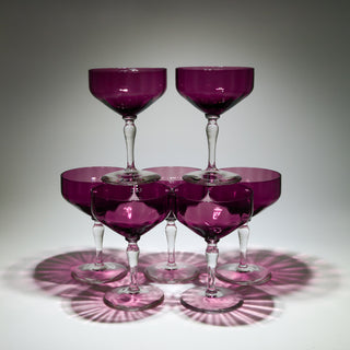 Fostoria Amethyst Crystal Champagne Coupe - Set Of 7