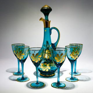 Bohemian Guilded Cordial Decanter With 6 Glasses