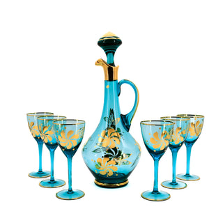 Bohemian Guilded Cordial Decanter With 6 Glasses