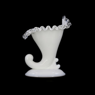 White Fenton Cornucopia Ruffled Vase