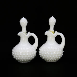 Avon "Hobnail" Milk Glass Perfume Cruet w/ Stopper - Set Of 2