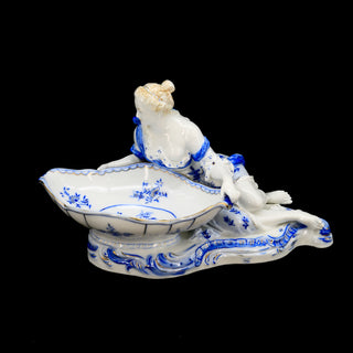 L&M Porcelain White & Blue Compote with "Gallant Lady" Figure