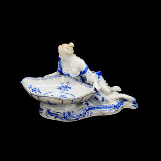 L&M Porcelain White & Blue Compote with "Gallant Lady" Figure