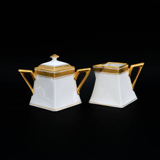 D & Co. France Art Deco Ivory & Gold Cream And Sugar Set