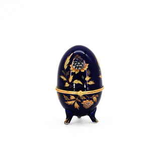 Egg Shaped Cobalt & Floral Trinket Box