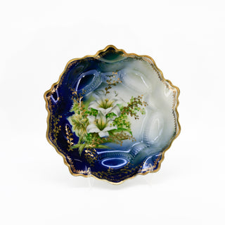 R. S. Prussia "White Lillies" Cobalt & Gold Serving Bowl