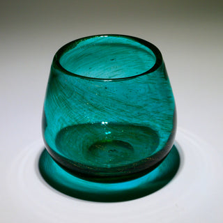 Handblown Teal "Glitter Spiral" Glass Votive