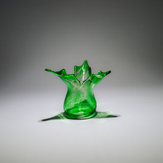 Handblown "3 Leaf" Green Bubbleglass Vase