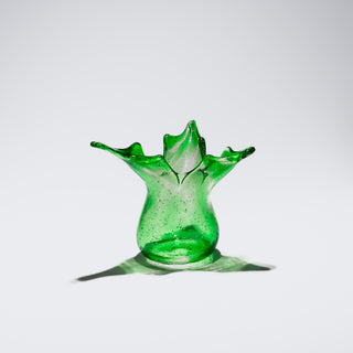 Handblown "3 Leaf" Green Bubbleglass Vase