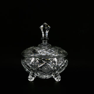 "Peony" Pattern Cut Crystal Lidded Candy Dish