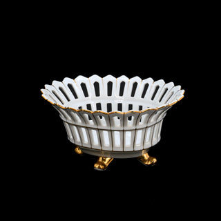 Reticulated White Gold Gilt Porcelain Footed Basket