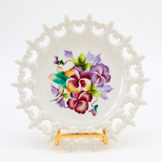 Lefton White & Pastel Floral Perforated Display Plate - Rose/Violet Motif - Set Of 2